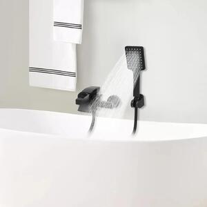 Miscelatore per vasca da bagno - Montaggio a parete - Bocchetta a cascata - Corpo e valvola in ottone - Adatto per bagno, hotel e spa - Colore: nero