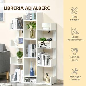 HOMCOM Mobile Libreria ad Albero con 13 Ripiani, Libreria Scaffale Moderna in Legno per Soggiorno, Studio, Ufficio, Bianco