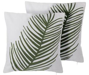 Set di 2 cuscini decorativi bianchi con stampa di foglie di palma in cotone verde 45 x 45 cm motivo floreale arredamento retrò accessori Beliani