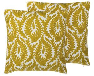 Set di 2 cuscini decorativi in cotone cachi motivo a foglie ricamate 45 x 45 cm Accessori per decorazioni floreali retrò Beliani