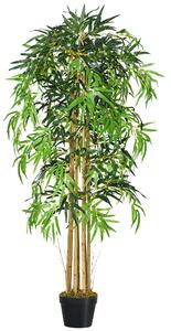 Outsunny Bambù Artificiale Alto 150cm con Vaso, Pianta Artificiale Decorativa Realistica per Casa, Giardino, Ufficio, Verde