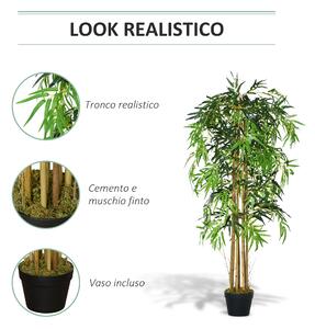 Outsunny Bambù Artificiale Alto 150cm con Vaso, Pianta Artificiale Decorativa Realistica per Casa, Giardino, Ufficio, Verde