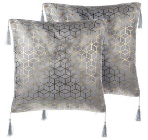 Set di 2 cuscini decorativi motivo cubo jacquard argento 45 x 45 cm con stampa geometrica nappe Beliani