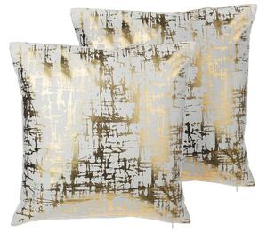 Set di 2 cuscini decorativi effetto craquelé dorato 45 x 45 cm con motivo stampato in lamina Beliani