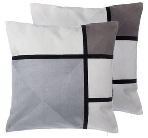 Set di 2 cuscini decorativi in tessuto grigio motivo rettangolare 45 x 45 cm stampa geometrica Beliani