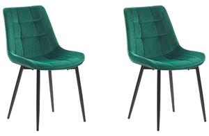 Set di 2 sedie da pranzo in velluto verde gambe in acciaio Nero sedie moderne imbottite Beliani