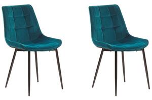 Set di 2 sedie da pranzo in velluto blu gambe in acciaio Nero sedie moderne imbottite Beliani