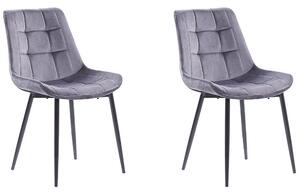 Set di 2 sedie da pranzo in velluto grigio gambe in acciaio Nero sedie moderne imbottite Beliani