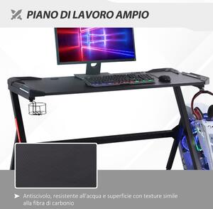 HOMCOM Scrivania Gaming per Computer, Scrivania Ufficio con Luci LED, Porta Bicchieri e Gancio Cuffie, 120x60x73cm, Nero
