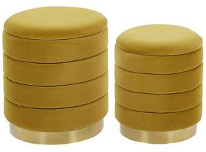 Set di 2 pouf contenitori con rivestimento in velluto di poliestere giallo rivestimento in acciaio inossidabile dorato design moderno Beliani