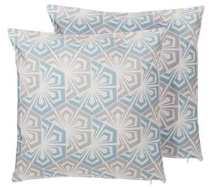 Set di 2 cuscini decorativi motivo geometrico floreale blu e grigio 45 x 45 cm Accessori arredo moderno e minimalista Beliani