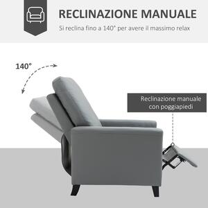 HOMCOM Poltrona Relax Imbottita, Poltrona Reclinabile Manualmente con Braccioli, in Similpelle Grigia, 70.5x86x99cm