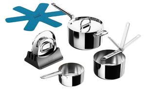 Joseph Joseph Space Steel Set di 3 Pentole 15-19-23 cm Inox Manico Pieghevole Coperchi x Gas Elettrico Induzione Forno