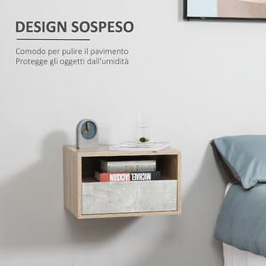HOMCOM Set 2 Comodini Sospesi in Legno con Cassetto e Ripiano Aperto, Design Moderno 45x35x27.5cm, Grigio e Color Legno