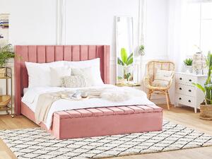 Letto velluto di colore rosa rete a doghe e cassapanca 160 x 200 cm camera da letto Beliani