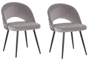 Set di 2 sedie da pranzo in velluto grigio gambe in metallo Nero verniciato a polvere con motivo floreale ritagliato sul retro Beliani