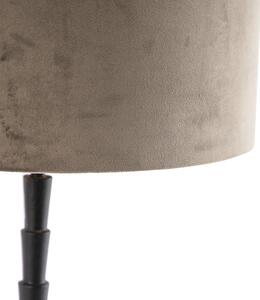 Lampada da tavolo nero 35 cm paralume velluto taupe - PISOS