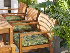 Sedia da giardino in legno di acacia marrone con cuscino di seduta motivo foglia verde resistente all'acqua Beliani