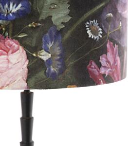 Lampada da tavolo nero paralume velluto floreale 35 cm - PISOS