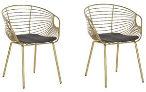 Set di 2 sedie da pranzo in filo metallico dorato design ecopelle Nero cuscino per sedile Glam Industrial Modern Beliani
