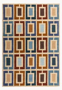 Tappeto in lana fatto a mano con motivo in rilievo Retro Blocks