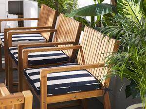 Set da pranzo da giardino 9 pezzi in legno di acacia chiaro 8 sedie con cuscini di seduta strisce blu navy e bianche Beliani