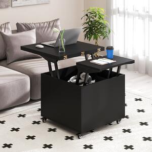 Costway Tavolino da caffè con piano sollevabile e contenitore nascosto, Tavolo moderno 3 in 1 con cassetto e ruote 360° Nero