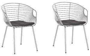 Set di 2 Sedie da Pranzo Design in Metallo Color Argento Cuscino Ecopelle Beliani