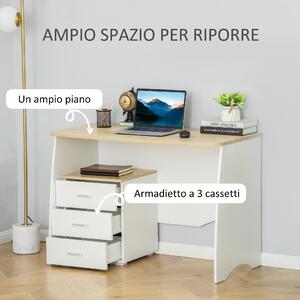 HOMCOM Scrivania con Cassettiera Moderna in Legno, Scrivania PC per Camera e Ufficio, Bianco, 110x55x75cm