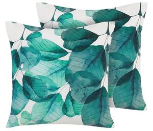 Set di 2 cuscini da esterno poliestere verde acqua blu e bianco quadrato 45 cm motivo foglia Multicolore Beliani