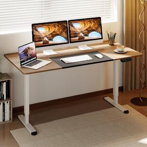 Costway Scrivania elettrica regolabile per computer e sedia ergonomica da ufficio, Scrivania in piedi e sedia girevole con poggiatesta Beige