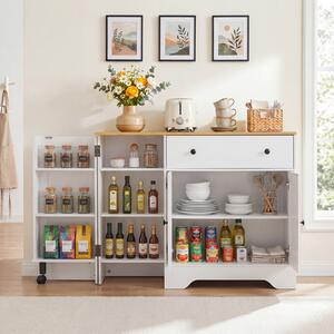 Costway Credenza buffet da cucina con cassetto ripiani anta girevole con ruota, Mobile dispensa da cucina per soggiorno e sala da pranzo Bianco