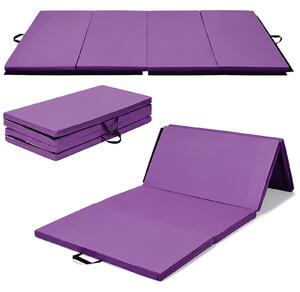 Costway Tappetino da ginnastica pieghevole a 4 pannelli con 2 maniglie, Materassino pieghevole per yoga fitness allenamento Viola