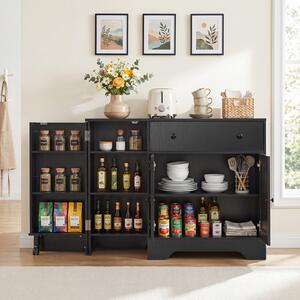 Costway Credenza buffet da cucina con cassetto ripiani anta girevole con ruota, Mobile dispensa da cucina per soggiorno e sala da pranzo Nero