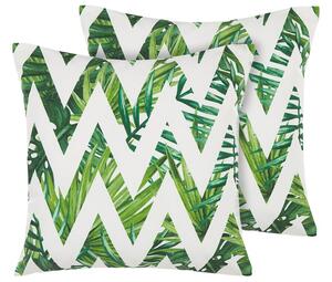 Set di 2 cuscini da giardino in poliestere bianco e verde quadrato 45 cm motivo floreale Chevron arredamento moderno per esterni Beliani