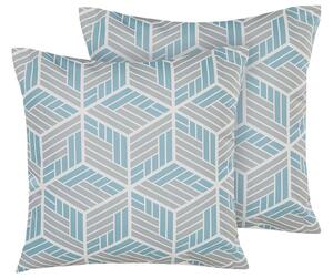 Set di 2 cuscini da giardino in poliestere grigio e blu quadrato 45 cm effetto 3D motivo geometrico design moderno Beliani