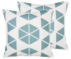 Set di 2 cuscini da giardino per esterni in poliestere bianco e blu quadrato 45 x 45 cm con motivo geometrico triangolare Beliani