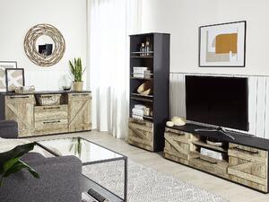 Mobiletto da TV in legno chiaro e truciolare color nero 43 cm stile design rustico soggiorno Beliani