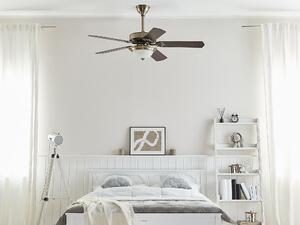 Ventilatore da soffitto tradizionale con telecomando a 5 pale in metallo color dorato chiaro e legno scuro Beliani