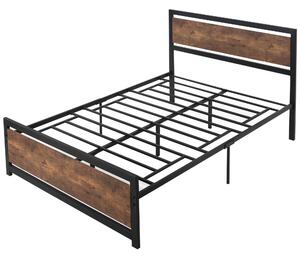 HOMCOM Struttura Letto Una Piazza e Mezza in Legno e Acciaio 147x208x103cm, Doghe Integrate e Testiera in Stile Industriale, Nero e Marrone Rustico