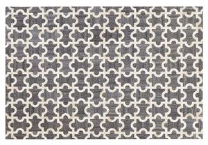 Tappeto tappetino Grigio e Beige Pelle di vacchetta Jacquard Puzzle Motivo Geometrico Retro 160 x 230 cm Beliani