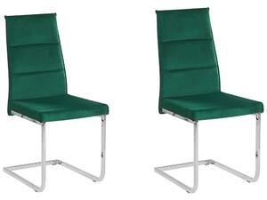 Set di 2 sedie da pranzo imbottite in velluto verde gambe a sbalzo argento senza braccioli design moderno Beliani