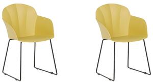 Set di 2 sedie da pranzo gialle in materiale sintetico gambe in metallo Nero formate sul retro del soggiorno moderno Beliani