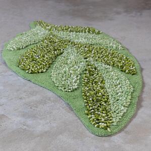 Zanetti Tappeto Bagno a forma di Foglia in Ciniglia di Puro Cotone con Base Antiscivolo 55x110 cm Verde
