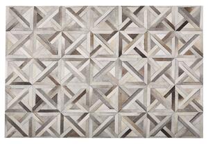 Tappeto in Pelle Beige e Marrone Motivo Geometrico Patchwork 160 x 230 cm Beliani