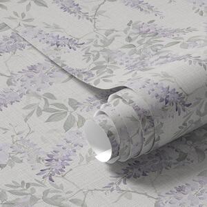 Carta da parati Glicine lilla su sfondo bianco, stile acquerello, Parati classici in stile provenzale, a00239 : Uwalls.it