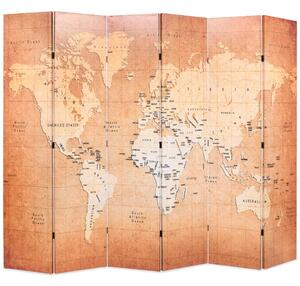 Paravento Pieghevole 228x170 cm Stampa Mappa del Mondo Giallo