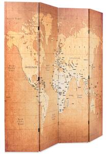 Paravento Pieghevole 160x170 cm Stampa Mappa del Mondo Giallo