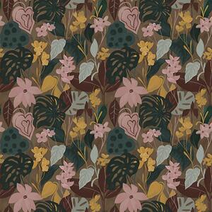 Carta da parati Foglie e fiori tropicali scuri in un dipinto denso dipinto denso, Parati fiori e piante classici, a00244 : Uwalls.it