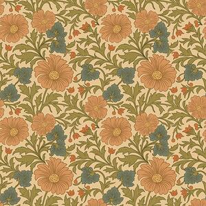 Carta da parati Motivo retrò con fiori arancioni e blu, Parati fiori e piante classici, a00245 : Uwalls.it